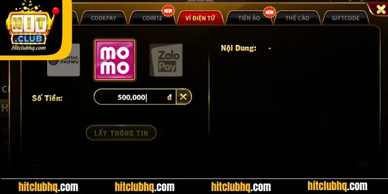 nạp tiền bằng ví điện tử hiclub